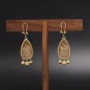 Vintage Gold Antiqued Blue Colored Glass Earrings