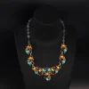 Exquisite Vintage Colored Glass Inlaid Natural Stone Necklace
