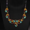 Exquisite Vintage Colored Glass Inlaid Natural Stone Necklace