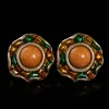 Enamel - Coated Earrings with Yellow Natural Stones