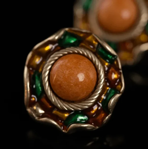 Enamel - Coated Earrings with Yellow Natural Stones