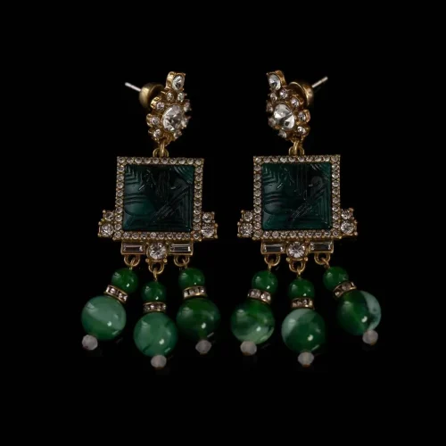 Vintage - Style Emerald Tassel Earrings