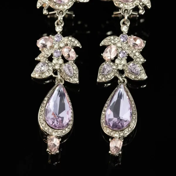 Purple Crystal Pendant Earrings
