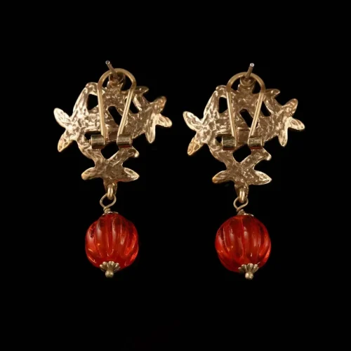 Floral - Motif Gold - Tone Red Earrings