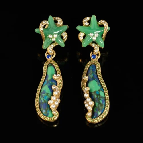 Green - Toned Irregular - Shaped Drop Earrings