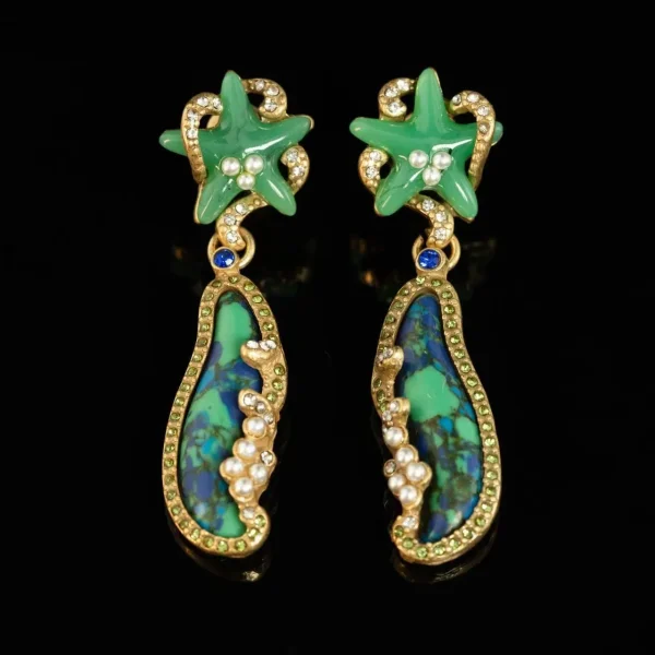 Green - Toned Irregular - Shaped Drop Earrings