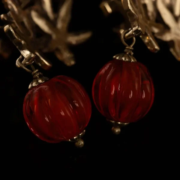 Floral - Motif Gold - Tone Red Earrings