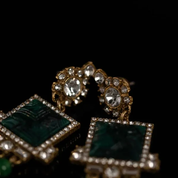 Vintage - Style Emerald Tassel Earrings