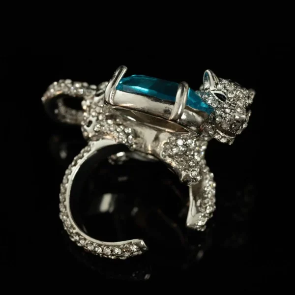 Silver - Toned Open - Ended Ring with Natural - Stone Snake Head