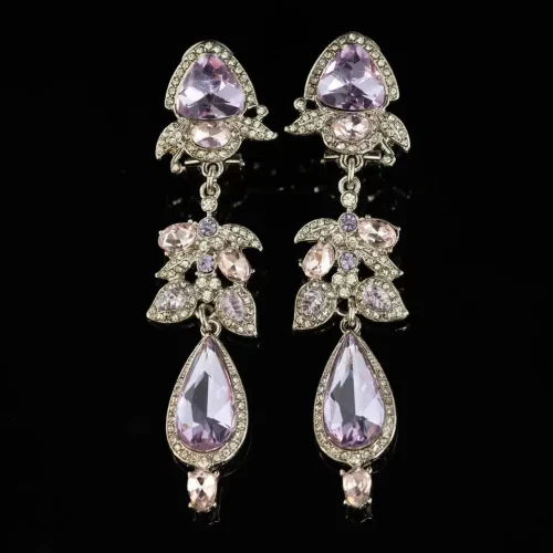 Purple Crystal Pendant Earrings