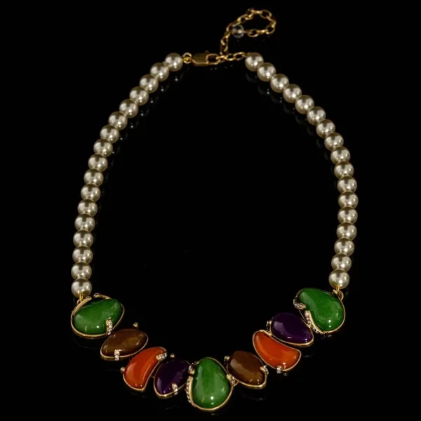 Vintage - Inspired Colorful Irregular Stones Necklace