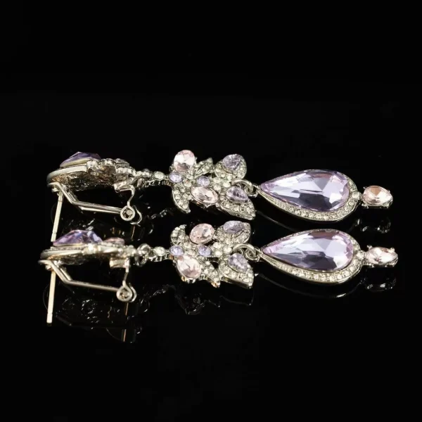 Purple Crystal Pendant Earrings