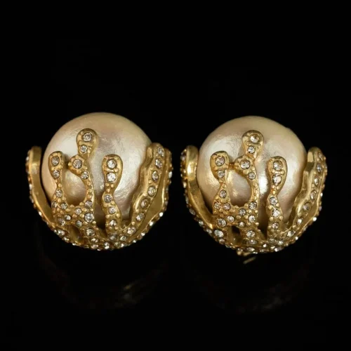 Vintage - Inspired Pearl & Rhinestone Earrings