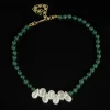 Emerald - Green Natural Stone and Pearl Necklace