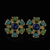 Multi - Colored Natural Stone Sunflower Earrings