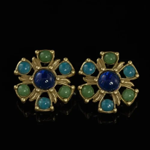 Multi - Colored Natural Stone Sunflower Earrings