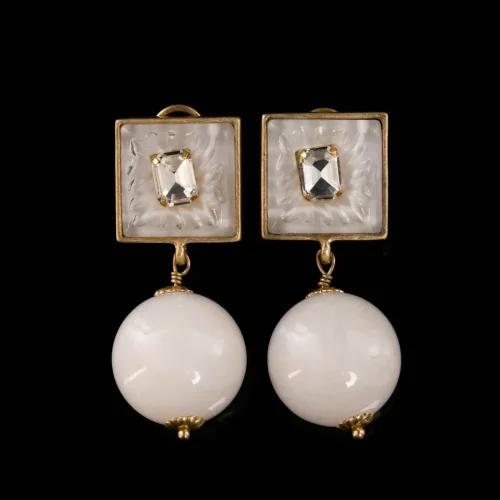 Brass - Alloy Earrings with Natural Stones