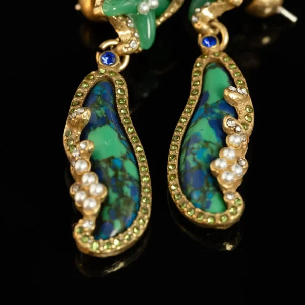 Green - Toned Irregular - Shaped Drop Earrings