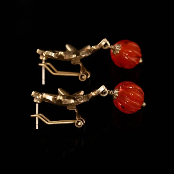Floral - Motif Gold - Tone Red Earrings