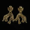 Gold - Toned Vintage Leopard Earrings