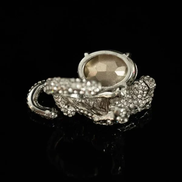 Silver - Toned Open - Ended Ring with Natural - Stone Snake Head