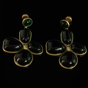 Antiqued Gold and Red Natural Stone Pendant Earrings with Ear Hooks