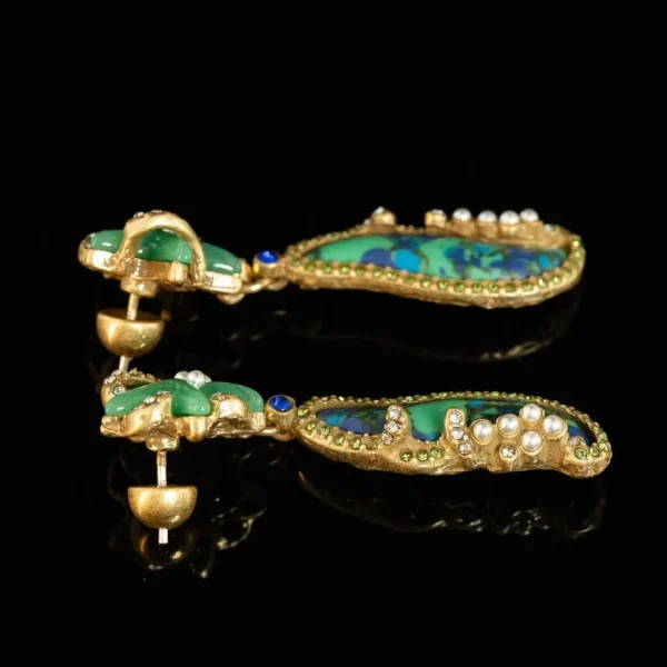 Green - Toned Irregular - Shaped Drop Earrings