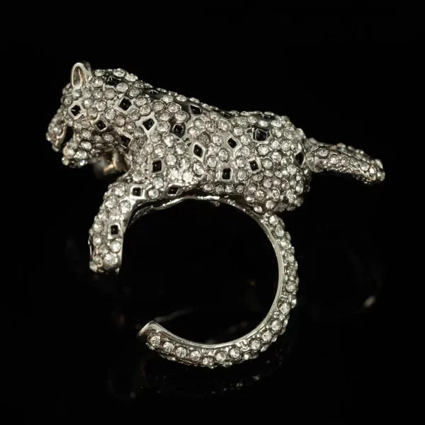 Silver - Toned Open - Ended Ring with Natural - Stone Snake Head
