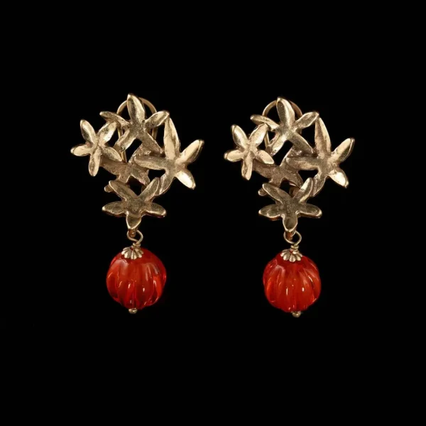 Floral - Motif Gold - Tone Red Earrings
