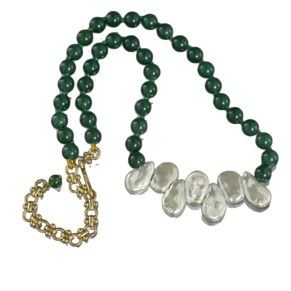 Emerald - Green Natural Stone and Pearl Necklace