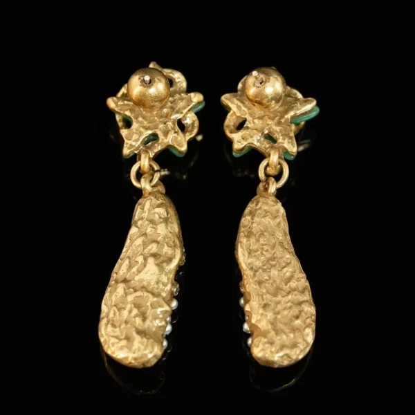 Green - Toned Irregular - Shaped Drop Earrings