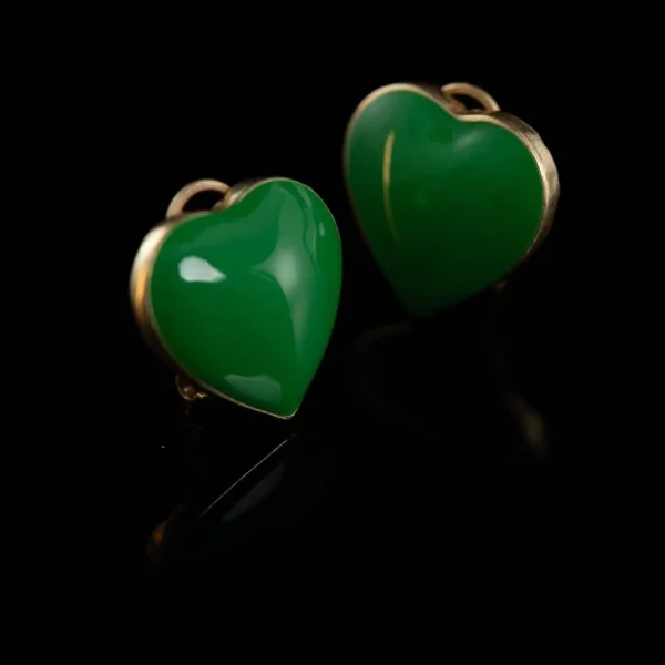 Vintage Gold - Green Heart - Shaped Earrings
