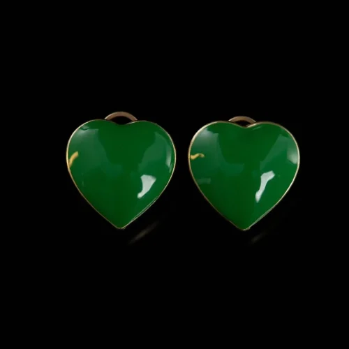 Vintage Gold - Green Heart - Shaped Earrings