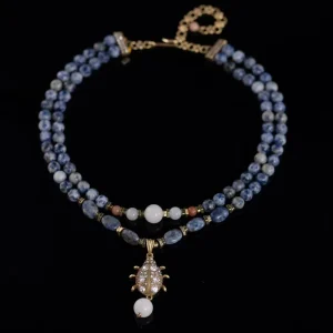 Agate Beads and Pendant Vintage Gold - Plated Copper Necklace