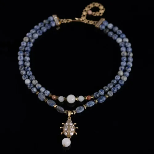 Beaded Necklace with Beetle Pendant