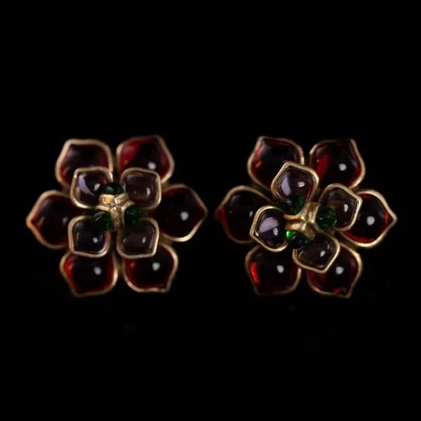 Retro Allure Crimson Glass Earrings