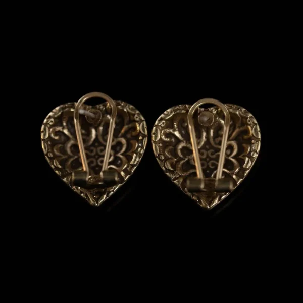 Vintage Gold - Green Heart - Shaped Earrings