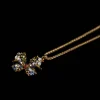 Vintage Gold - Tone Necklace with Colorful Crystal Butterfly Pendant