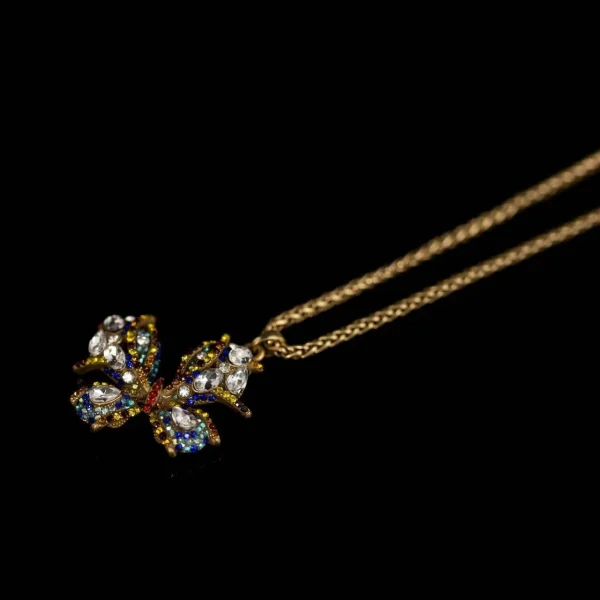 Vintage Gold - Tone Necklace with Colorful Crystal Butterfly Pendant