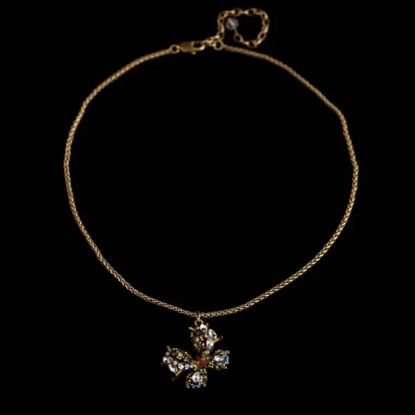 Vintage Gold - Tone Necklace with Colorful Crystal Butterfly Pendant
