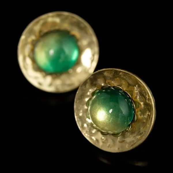 Green Glass Round Earrings
