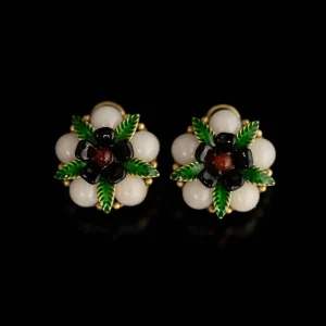 Antique Gold-plated Colorful Natural Stone Ball Earrings