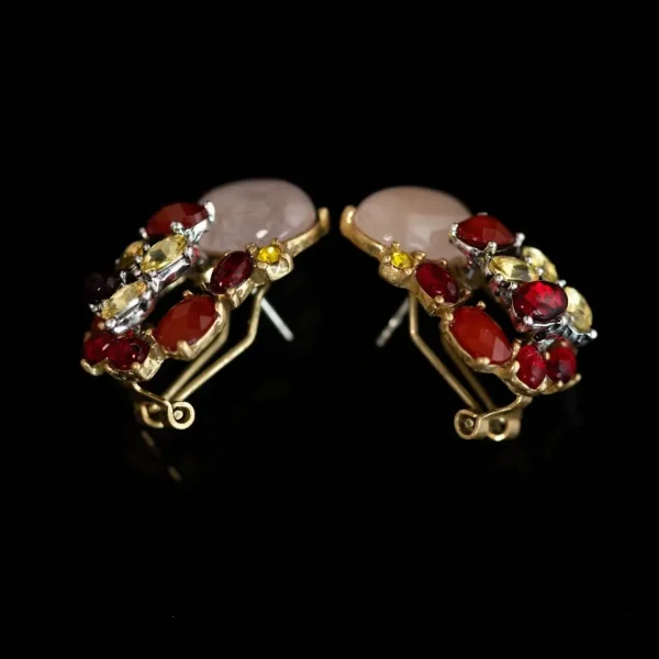 Red Agate and Rose Quartz Multicolor Earrings