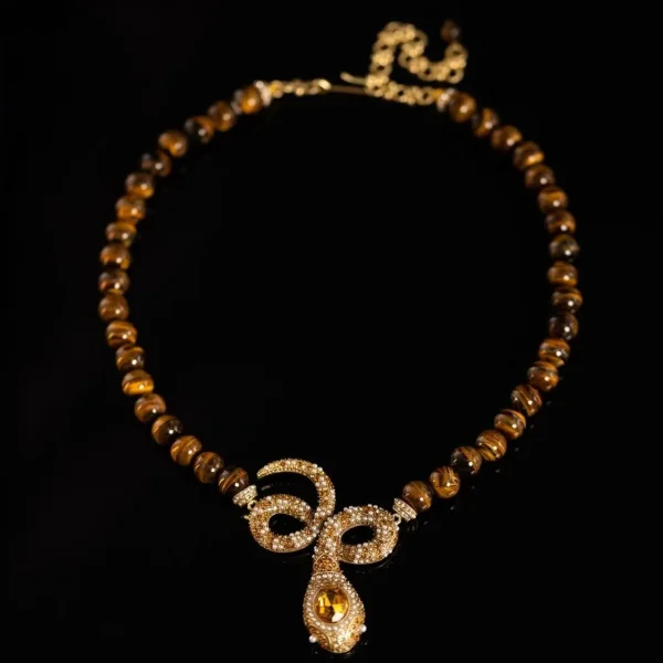 Serpent - Shaped Pendant Beaded Necklace