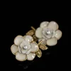 White Enamel Camellia Earrings