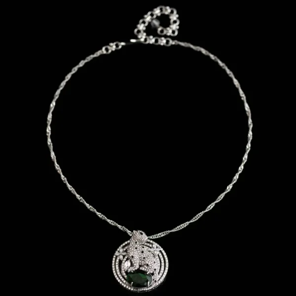 Crystal Zircon Leopard Pendant Necklace
