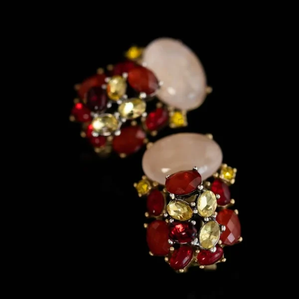 Red Agate and Rose Quartz Multicolor Earrings