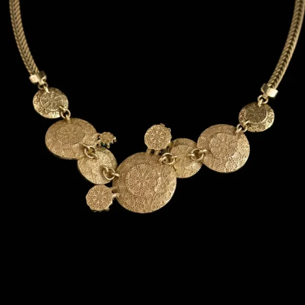 8c01c6fa572e53bdaac61db899d14d1 Vintage Gold - Tone Necklace with Round Multi - Color Agate Glass