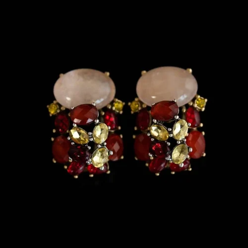 Red Agate and Rose Quartz Multicolor Earrings