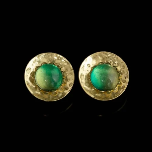 Green Glass Round Earrings